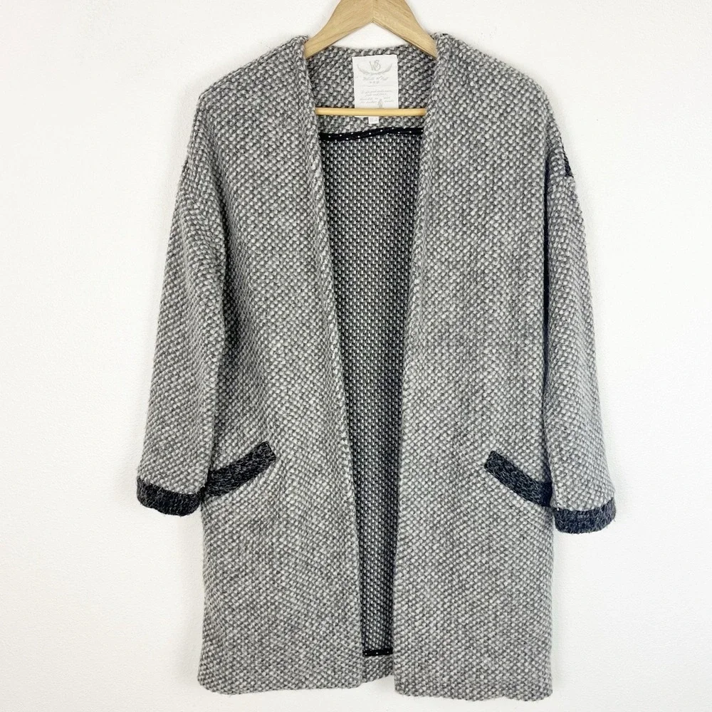 White Stuff Gray Textured Open Front Cardigan Sweater